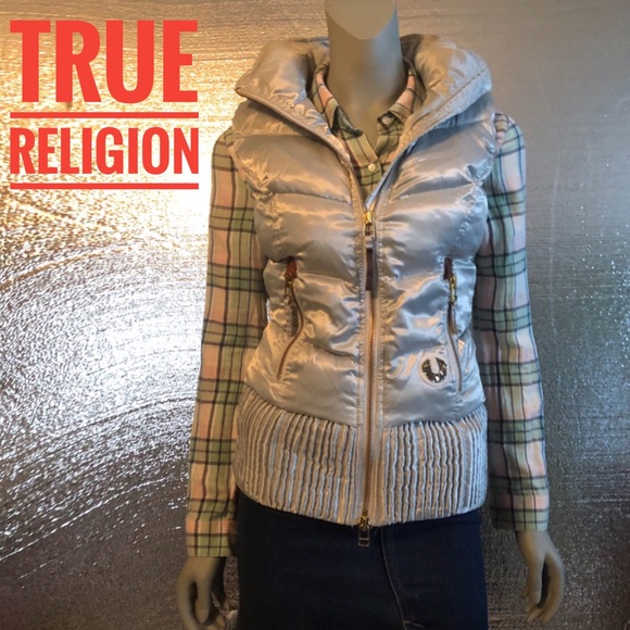 True Religion Hoodie Puffer Statement Vest - Picture 1 of 8